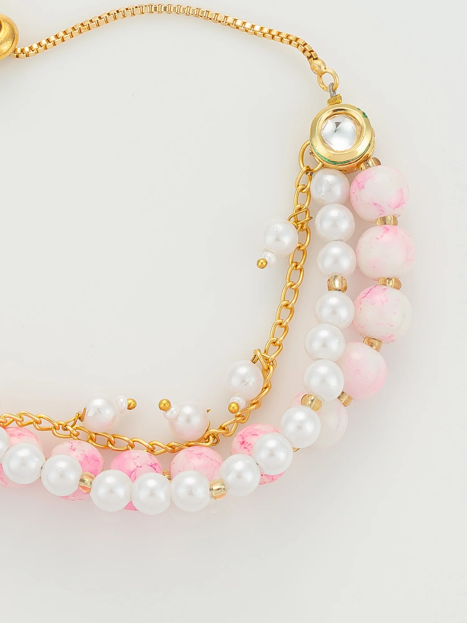 Dual-Tone Pink Beaded Layered Bracelet - Image 3