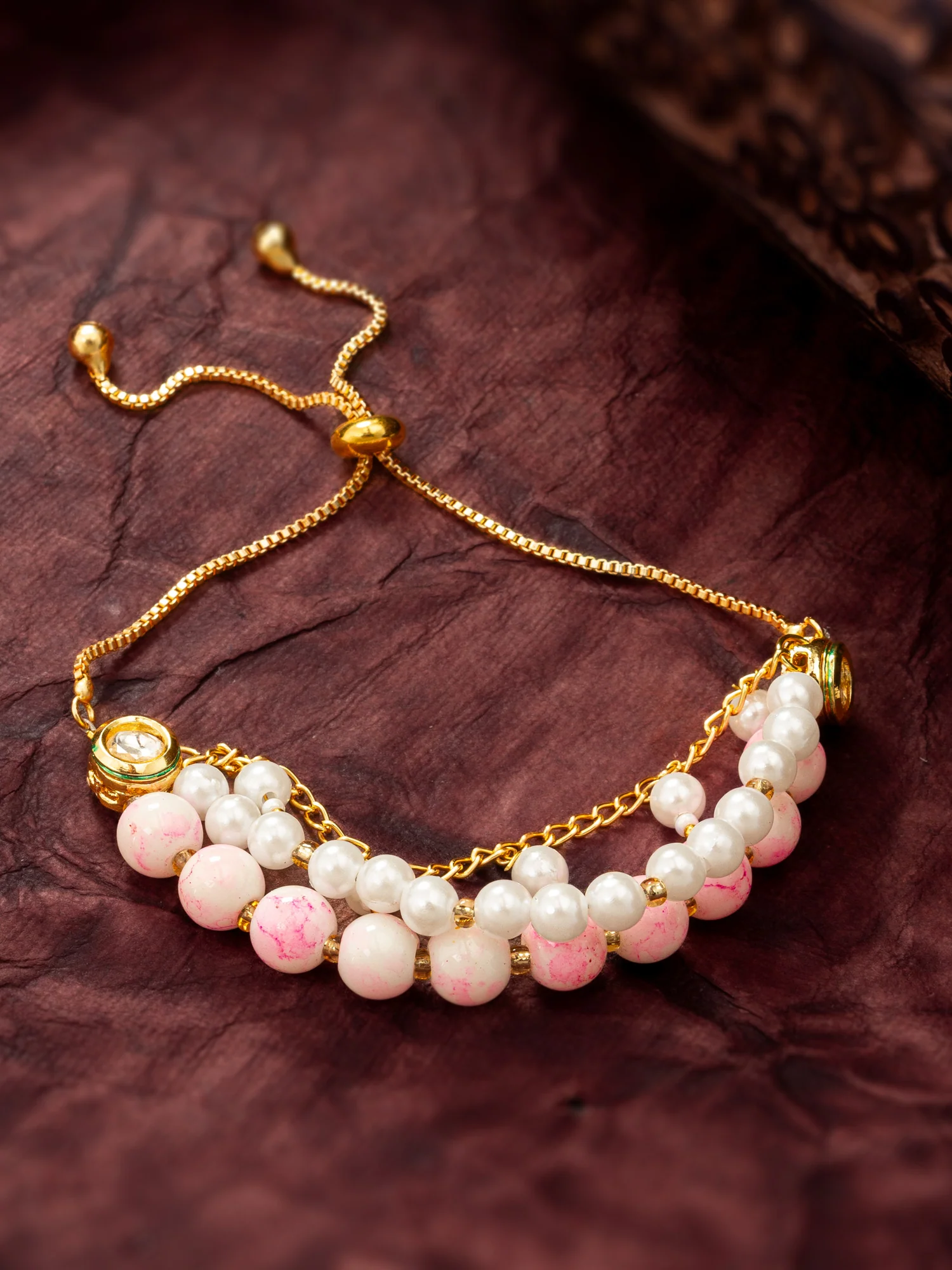 Dual-Tone Pink Beaded Layered Bracelet - Image 5