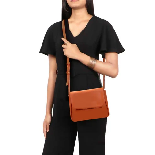 Elegant PU Leather Sling Bag – Classic & Versatile (Brown) - Image 3