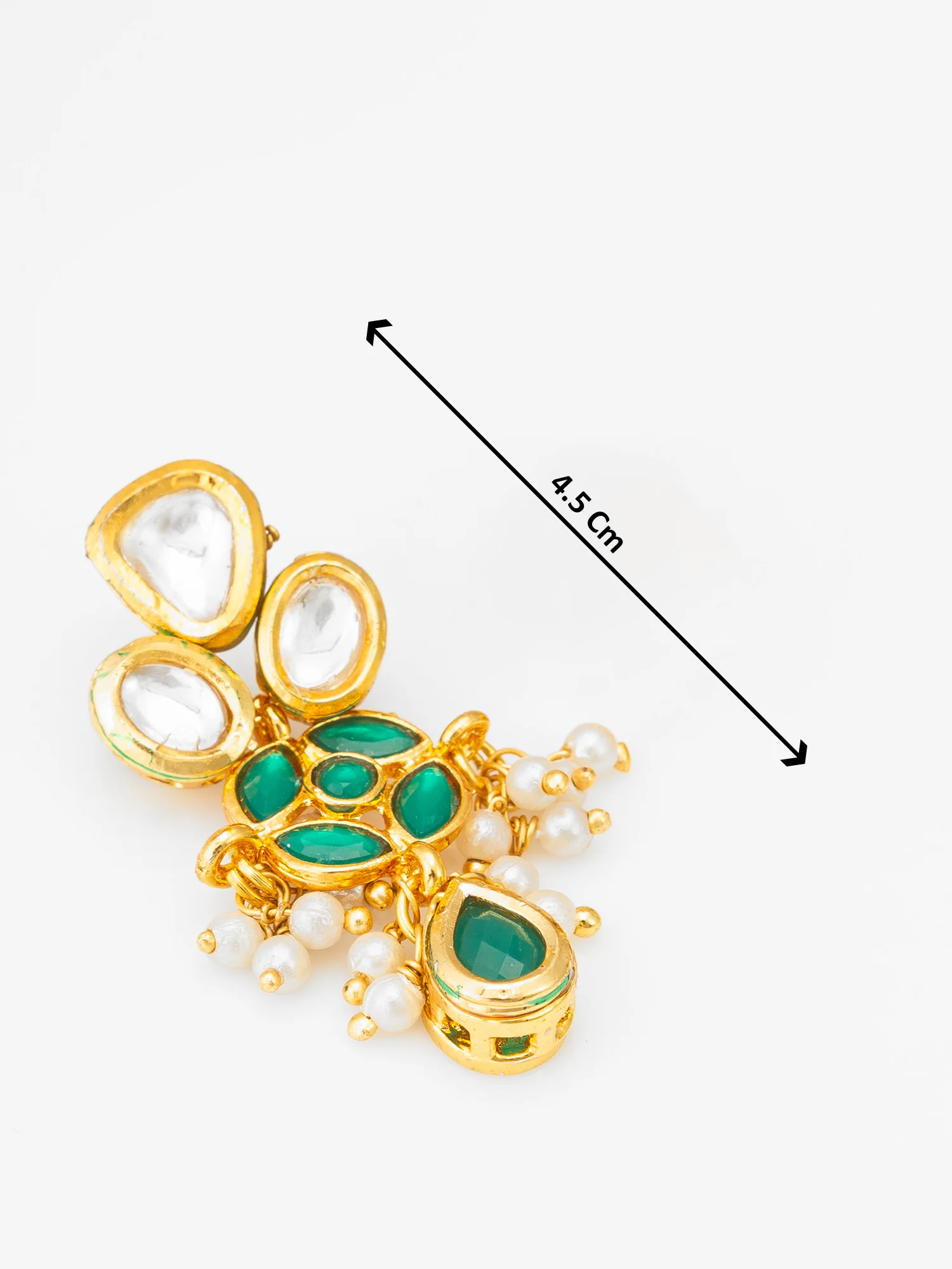 Emerald Green Kundan and Pearl Drop Earrings - Image 3