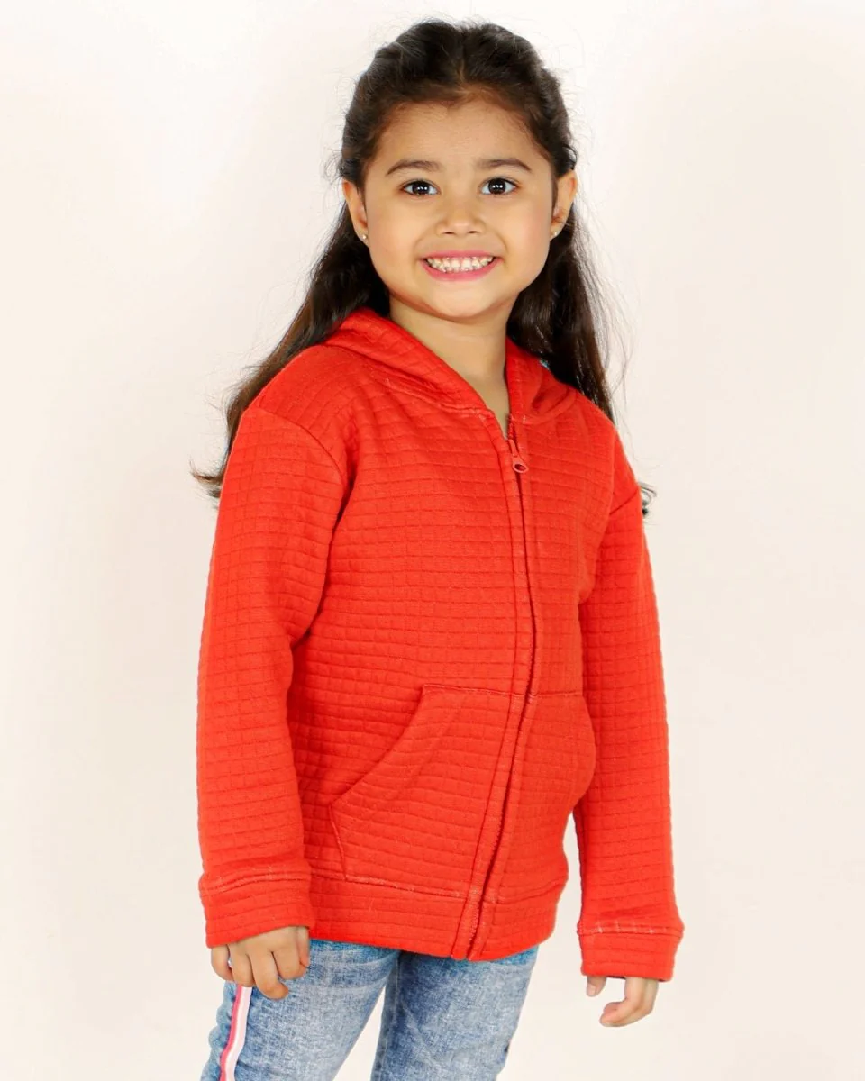 Fiery Orange Quilted Kids Unisex Zipper Jacket - Image 3