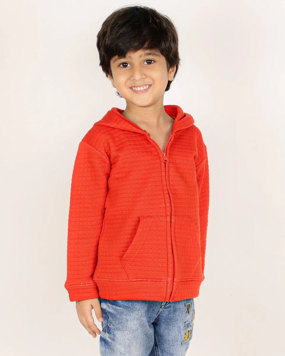 Fiery Orange Quilted Kids Unisex Zipper Jacket - Image 4