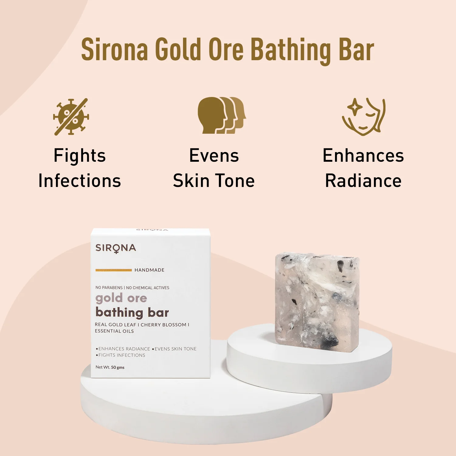Sirona Handmade Gold Ore Bath Soap Bar | Made with Real Gemstone Corundum? NO Chemicals  50 gm
