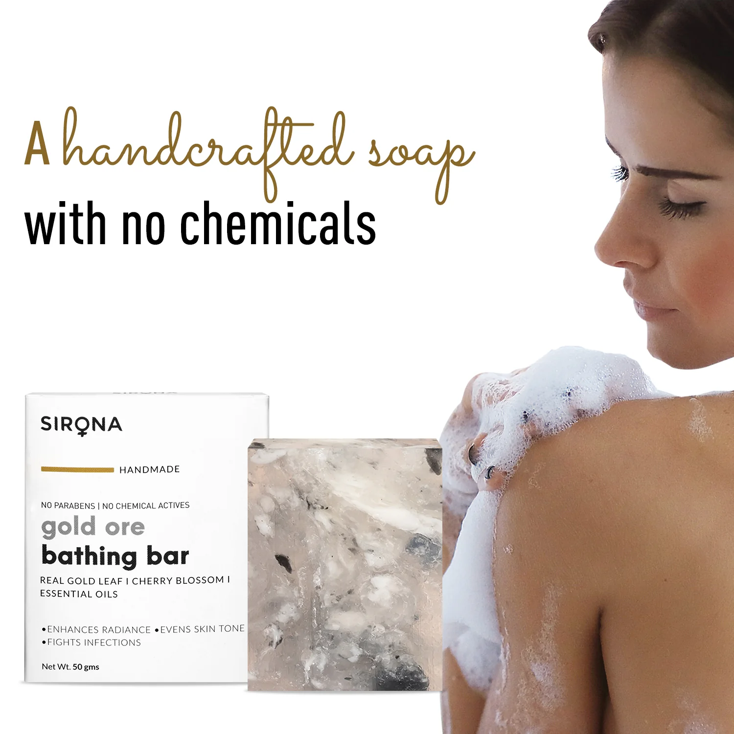 Sirona Handmade Gold Ore Bath Soap Bar | Made with Real Gemstone Corundum? NO Chemicals  50 gm - Image 3