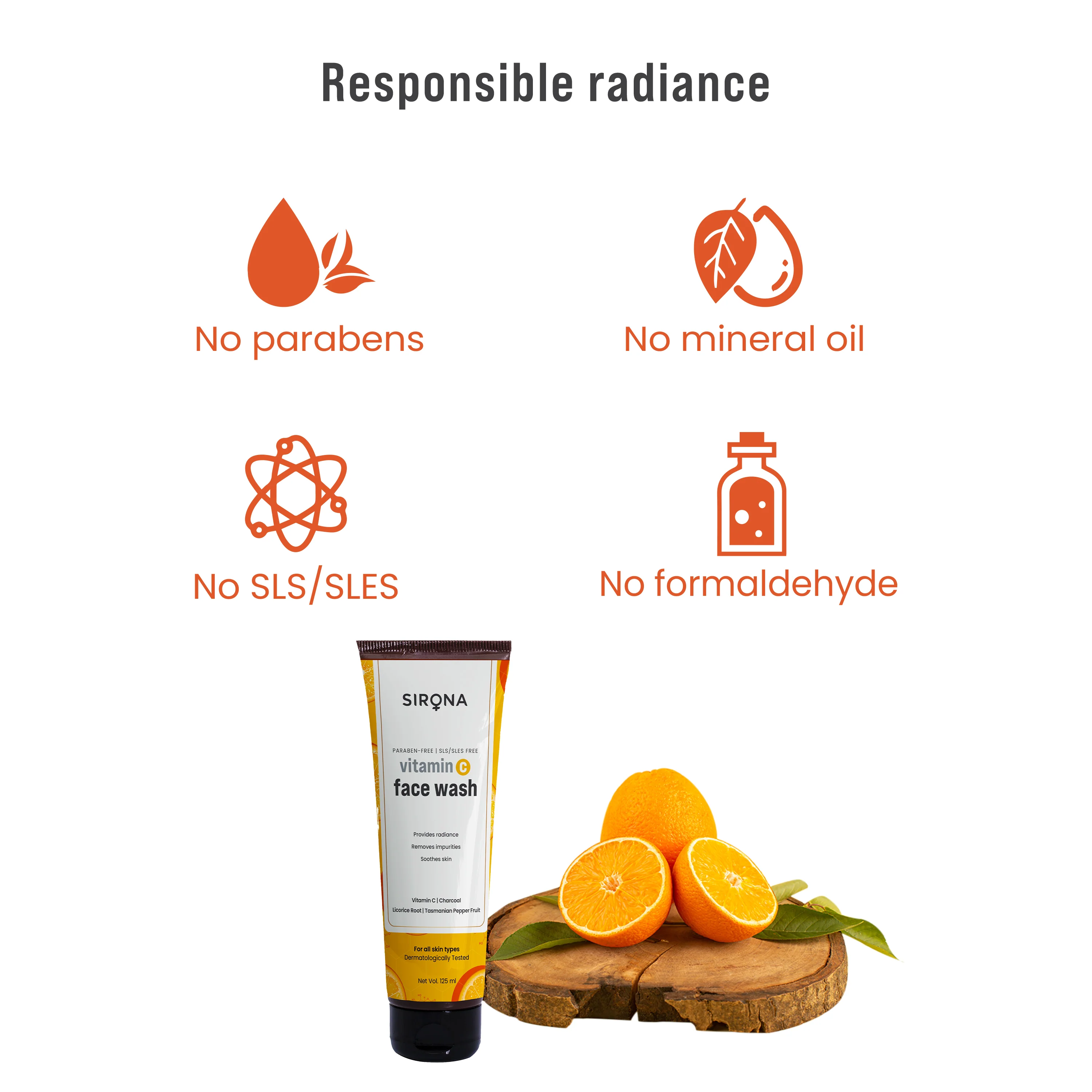 Sirona Vitamin C Face Wash for Men & Women 125 ml with Charcoal Licorice Root & Tasmanian Pepper Fruit - Image 8
