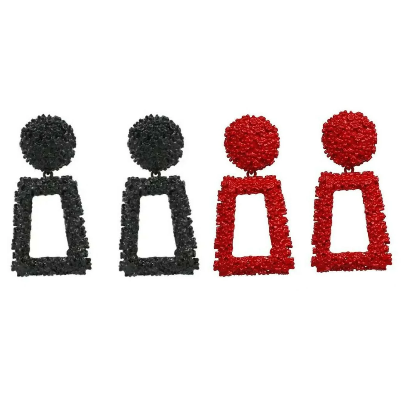 Black & Red Geometric Textured Drop Earrings Combo Set of 2 Bold & Trendy Fashion Jewelry