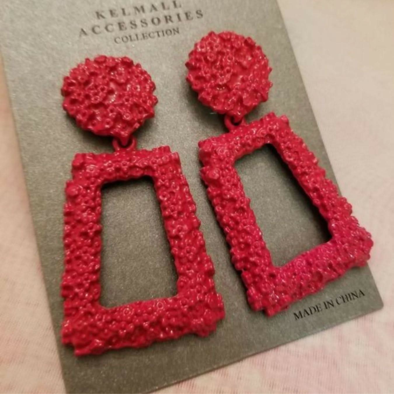 Black & Red Geometric Textured Drop Earrings Combo Set of 2 Bold & Trendy Fashion Jewelry - Image 2