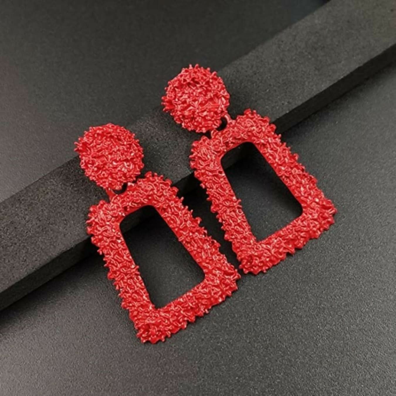 Black & Red Geometric Textured Drop Earrings Combo Set of 2 Bold & Trendy Fashion Jewelry - Image 3
