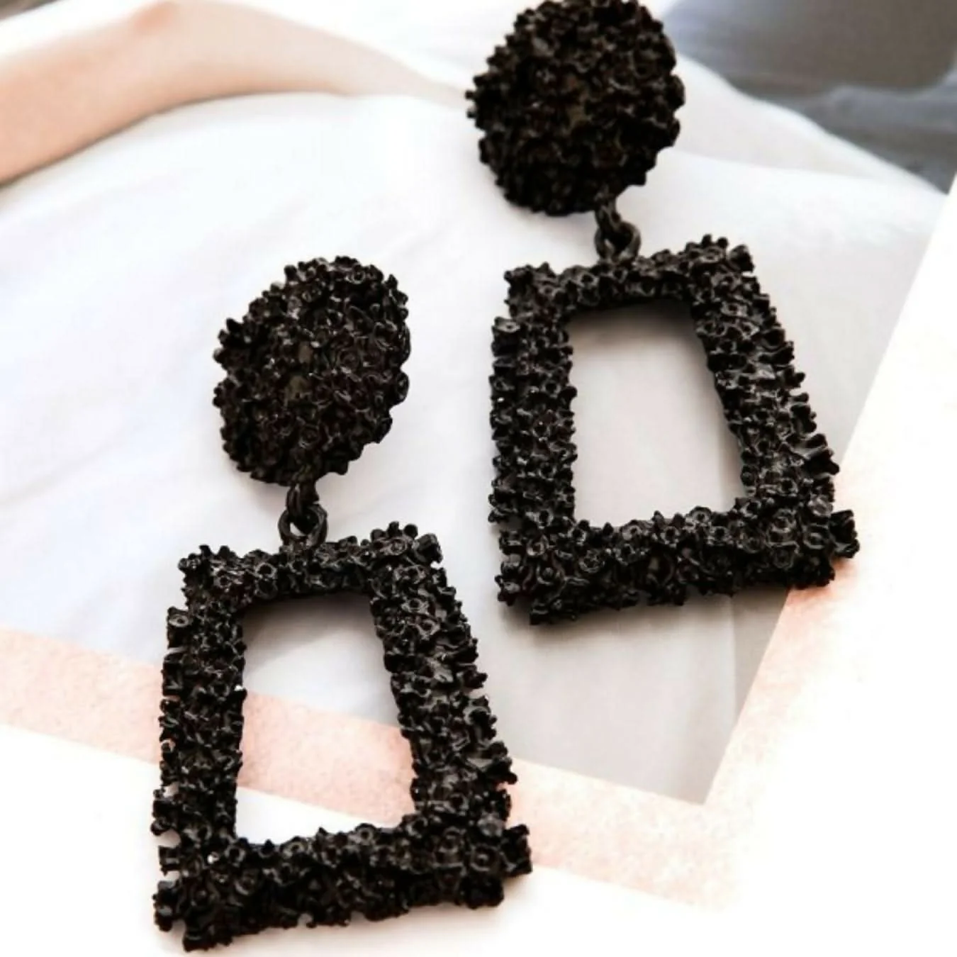Black & Red Geometric Textured Drop Earrings Combo Set of 2 Bold & Trendy Fashion Jewelry - Image 4