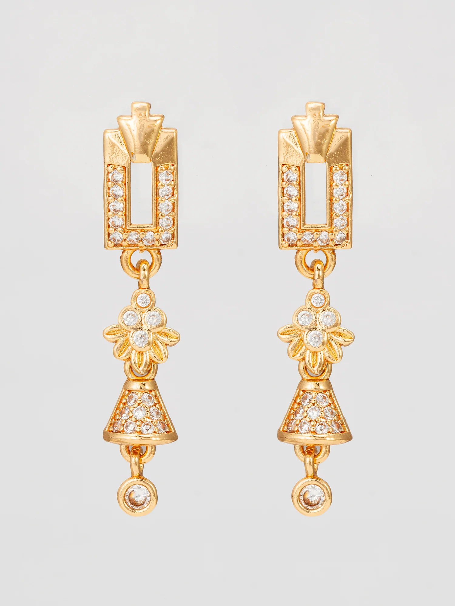 Geometric Floral American Diamond Dangle Earrings