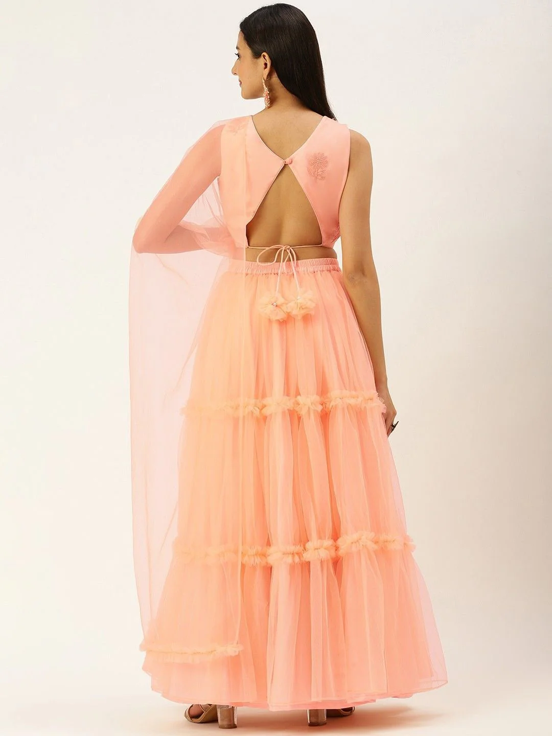 Bollywood Vogue Ready To Wear Baby Pink Organza Embroidered Lehenga - Image 7