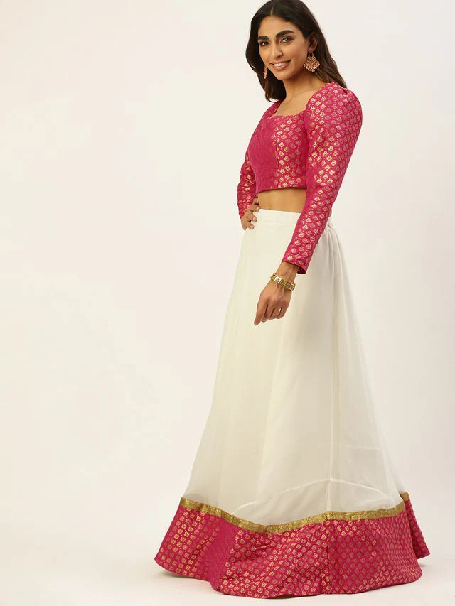 Bollywood Vogue Ready To Wear Pink Jacquard Art Silk Lehenga - Image 2