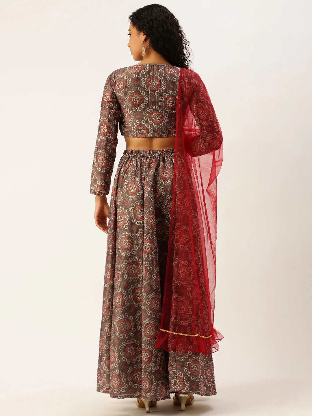 Bollywood Vogue Ready To Wear Grey Digital Print Art Silk Lehenga Set - Image 7