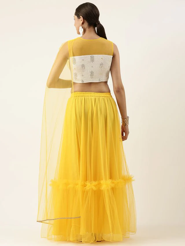 Bollywood Vogue Ready To Wear White Chinon Embroidered Lehenga Set - Image 7