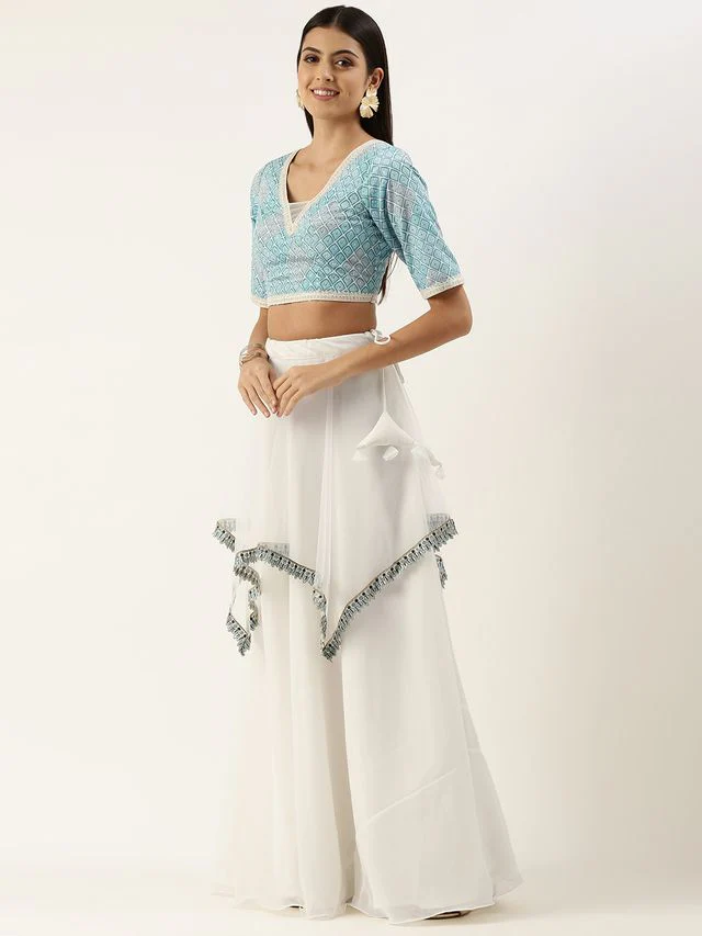 Bollywood Vogue Ready To Wear Off White N Multicoloured Lehenga Set - Image 2