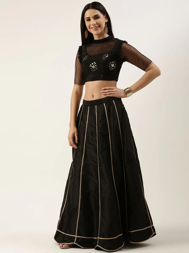 Bollywood Vogue Ready To Wear Black Embroidered Kali Lehenga Set - Image 2