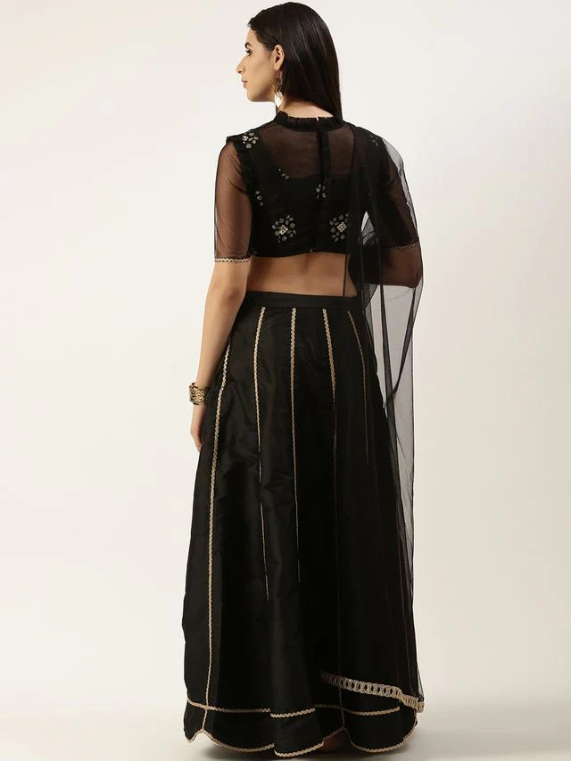 Bollywood Vogue Ready To Wear Black Embroidered Kali Lehenga Set - Image 7