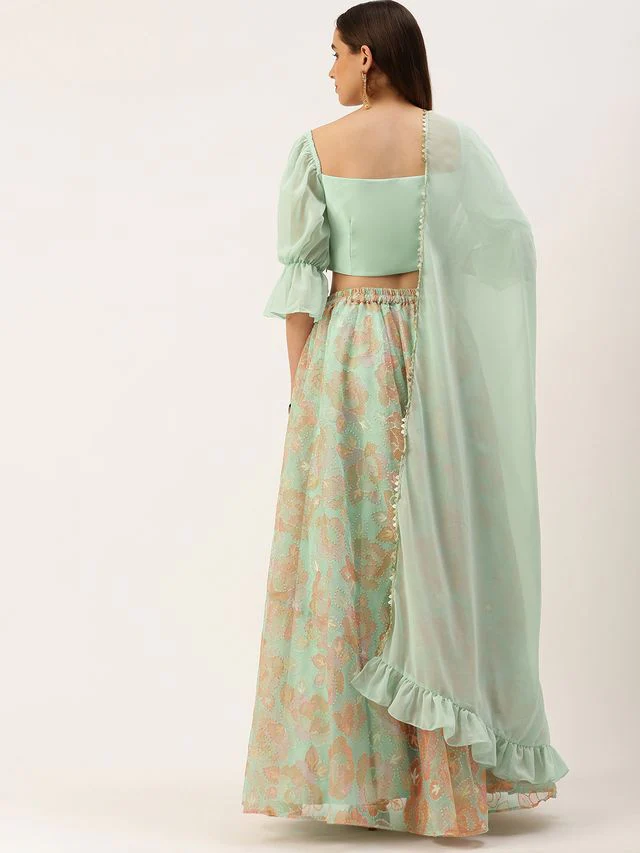 Bollywood Vogue Ready To Wear Multicolored Organza Sequins Lehenga Set - Image 7