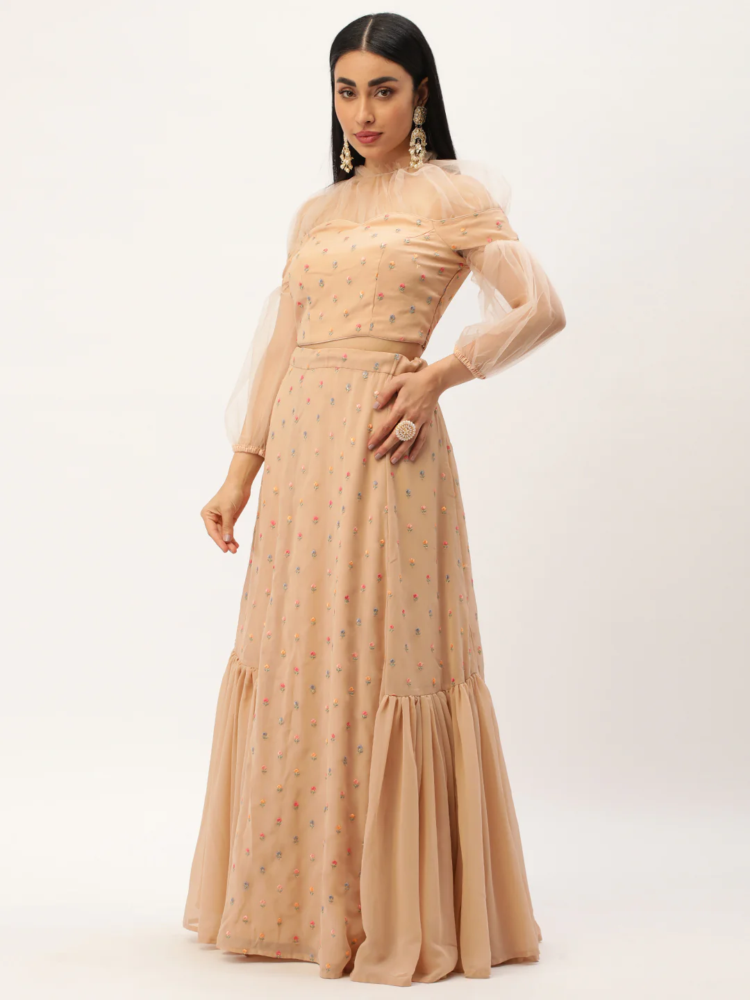 Bollywood Vogue Ready To Wear Peach Georgette Embroidered Lehenga Set - Image 2