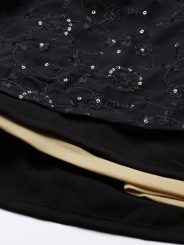 Bollywood Vogue Ready To Wear Dark Grey Georgette Sequins Embroidered N Black Net Lehenga - Image 4