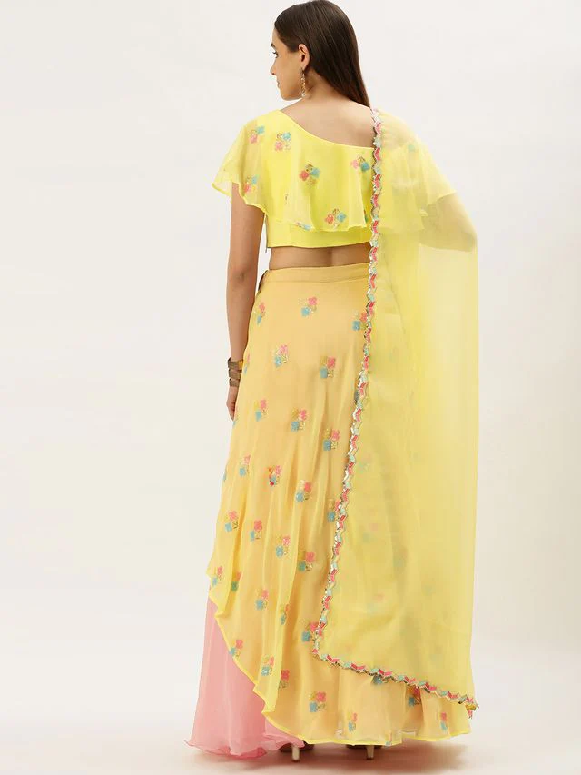 Bollywood Vogue Ready To Wear Yellow Georgette Embroidered Lehenga set - Image 7