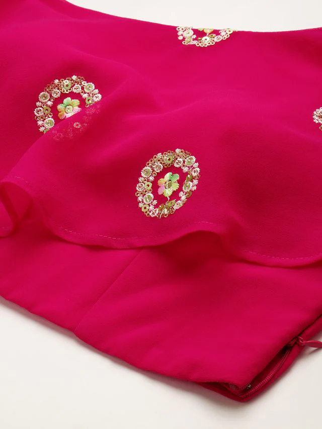 Bollywood Vogue Ready To Wear Dark Pink Georgette Embroidered Lehenga set - Image 6