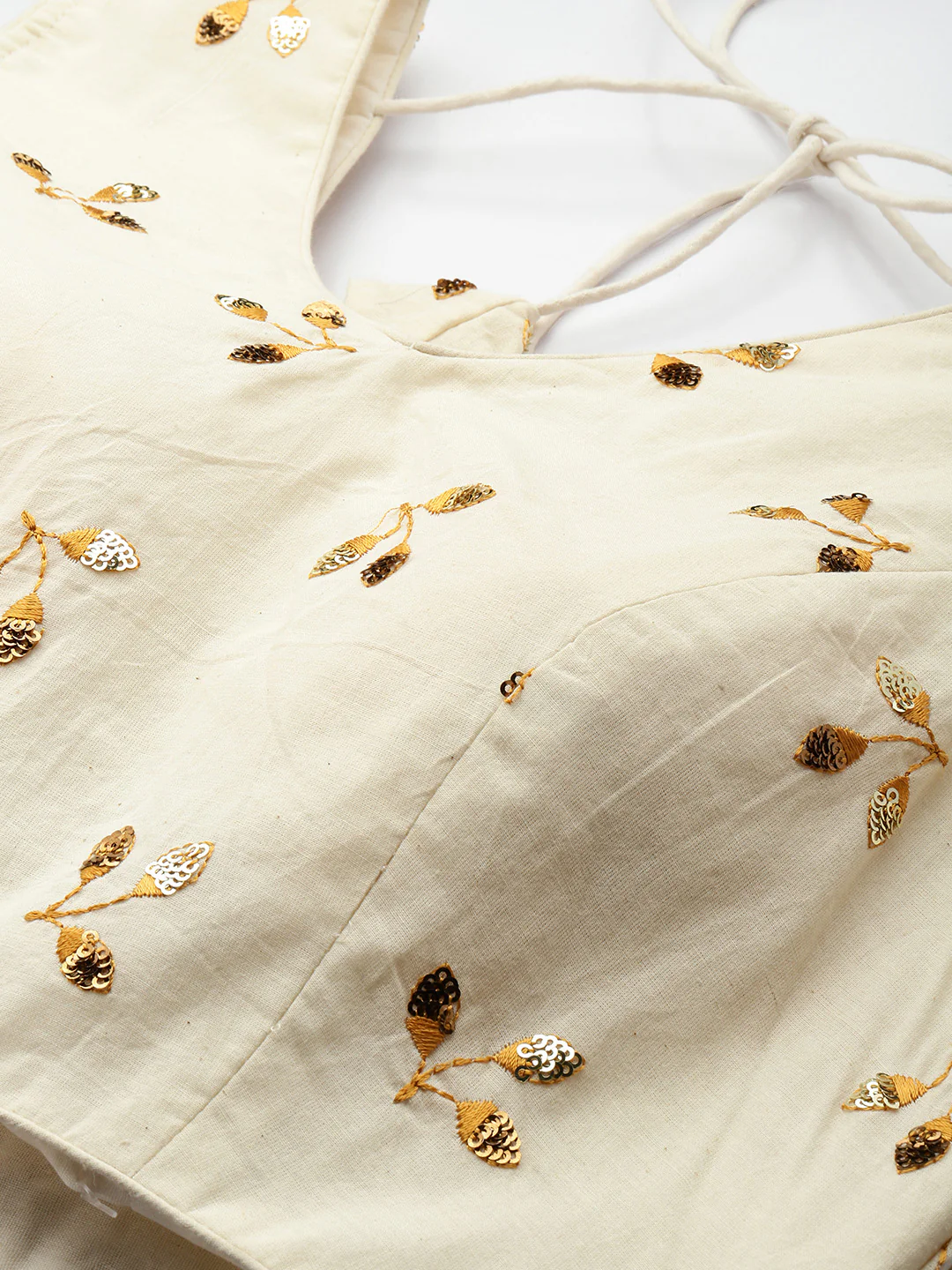 Bollywood Vogue Ready To Wear Off White N Mustard Embroidered Cotton Lehenga Set - Image 6