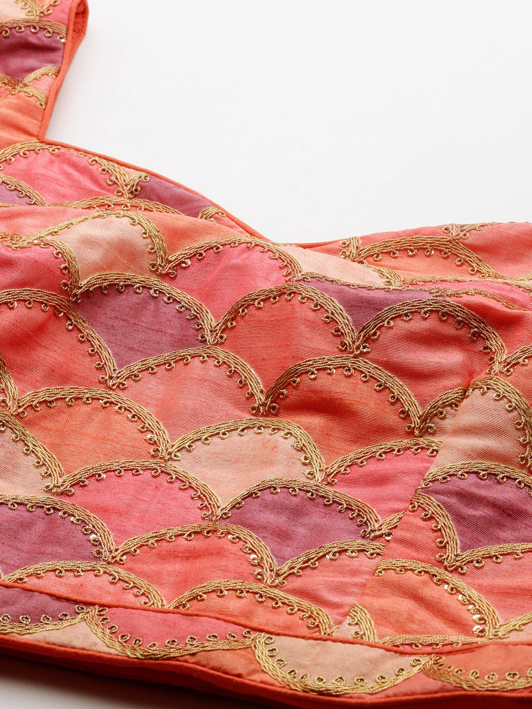 Bollywood Vogue Ready To Wear Multicolor Embroidered Silk N Orange Lehenga Set - Image 4