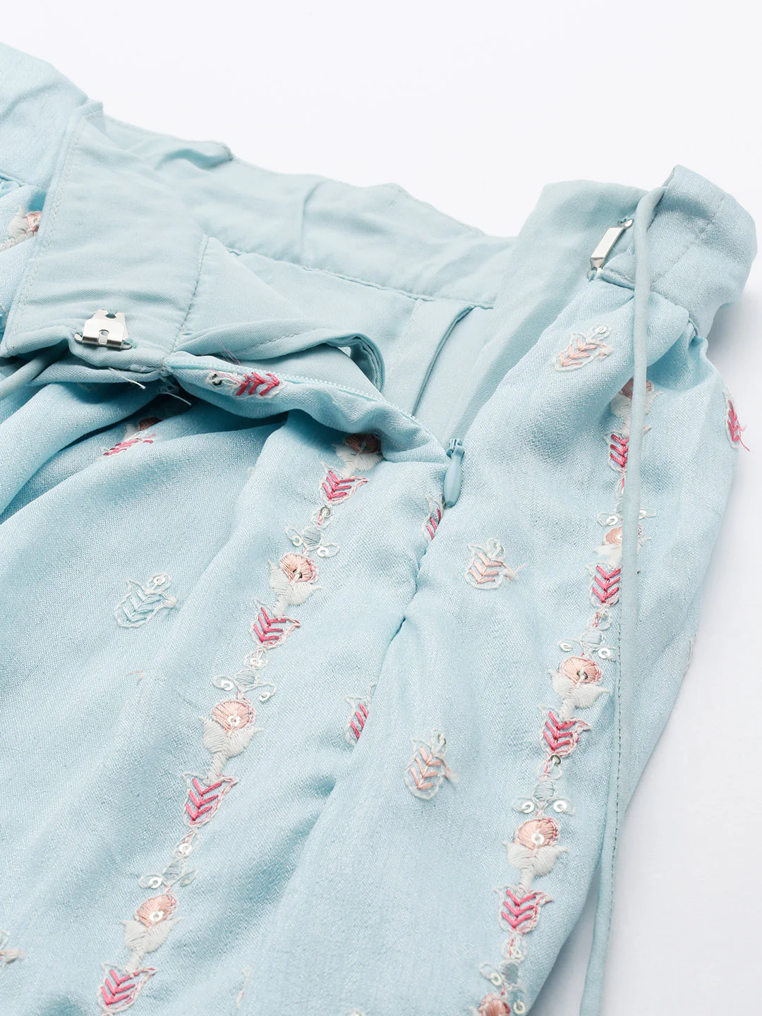 Bollywood Vogue Ready To Wear Blue Art Silk Embroidered Lehenga Set - Image 4
