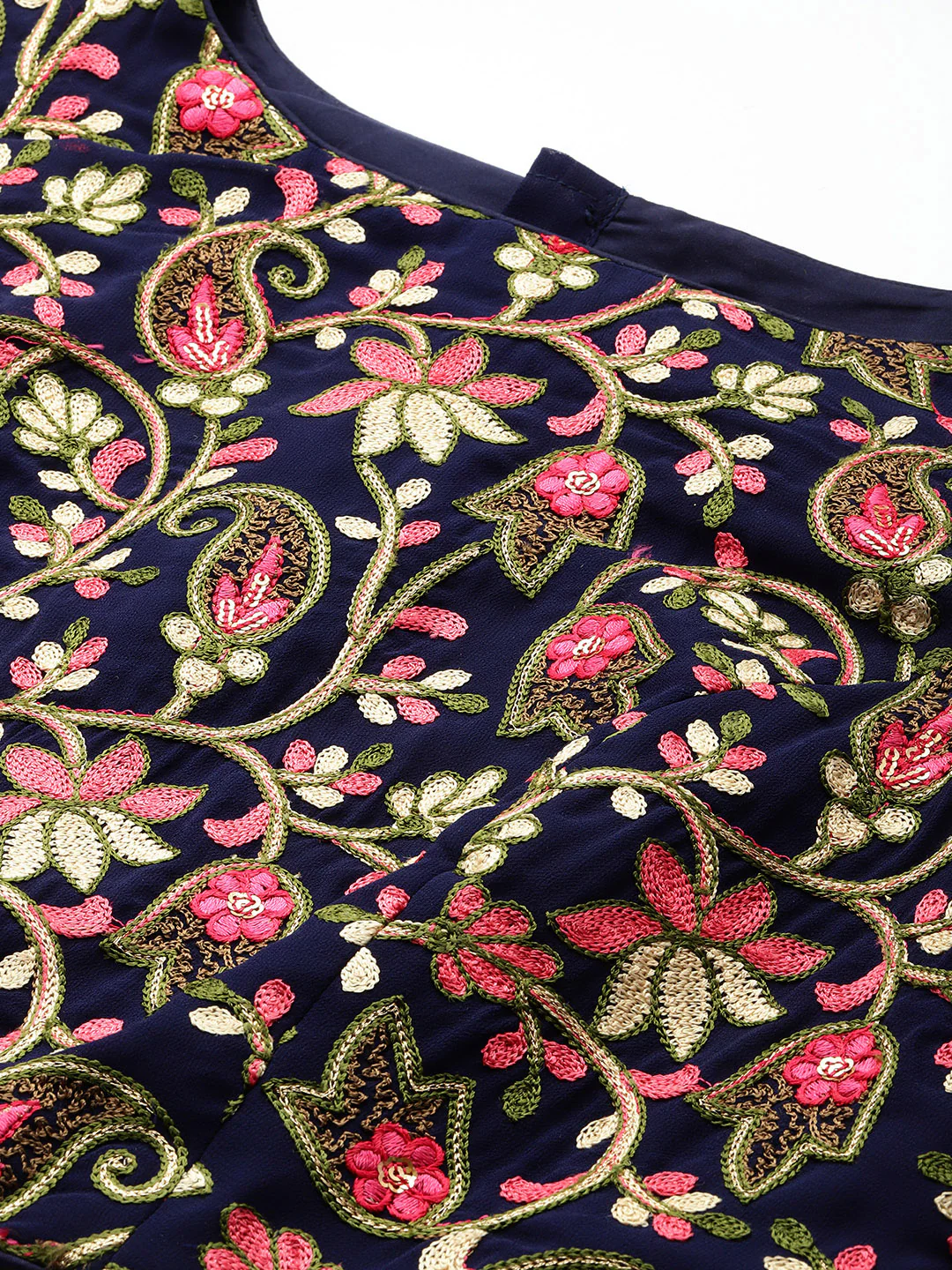 Bollywood Vogue Ready To Wear Blue Embroidered Georgette N Pink Net Lehenga - Image 5