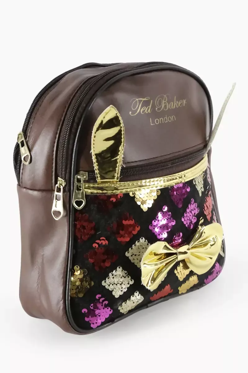 Girl's Sequin Mini Shoulder Backpack - Brown - Image 4