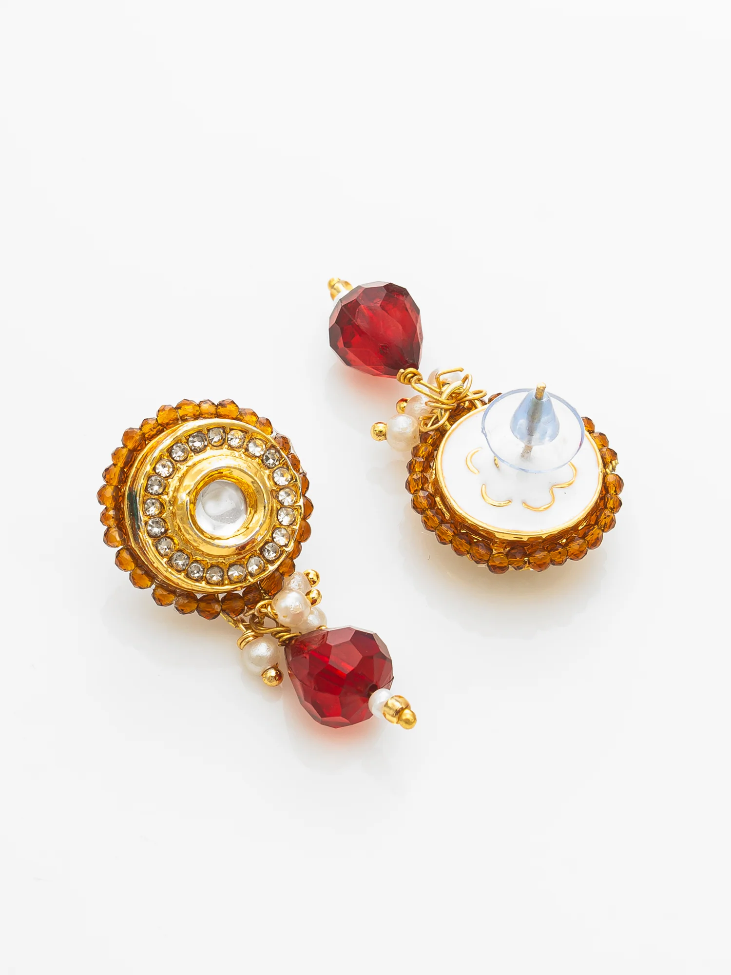Gold-Plated Amber Beaded Kundan Necklace Set with Earrings - Image 3