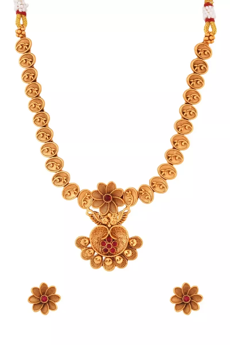 Gold Plated Floral Design Necklace Set for Women - 1,Gold,18 Inch - Image 5