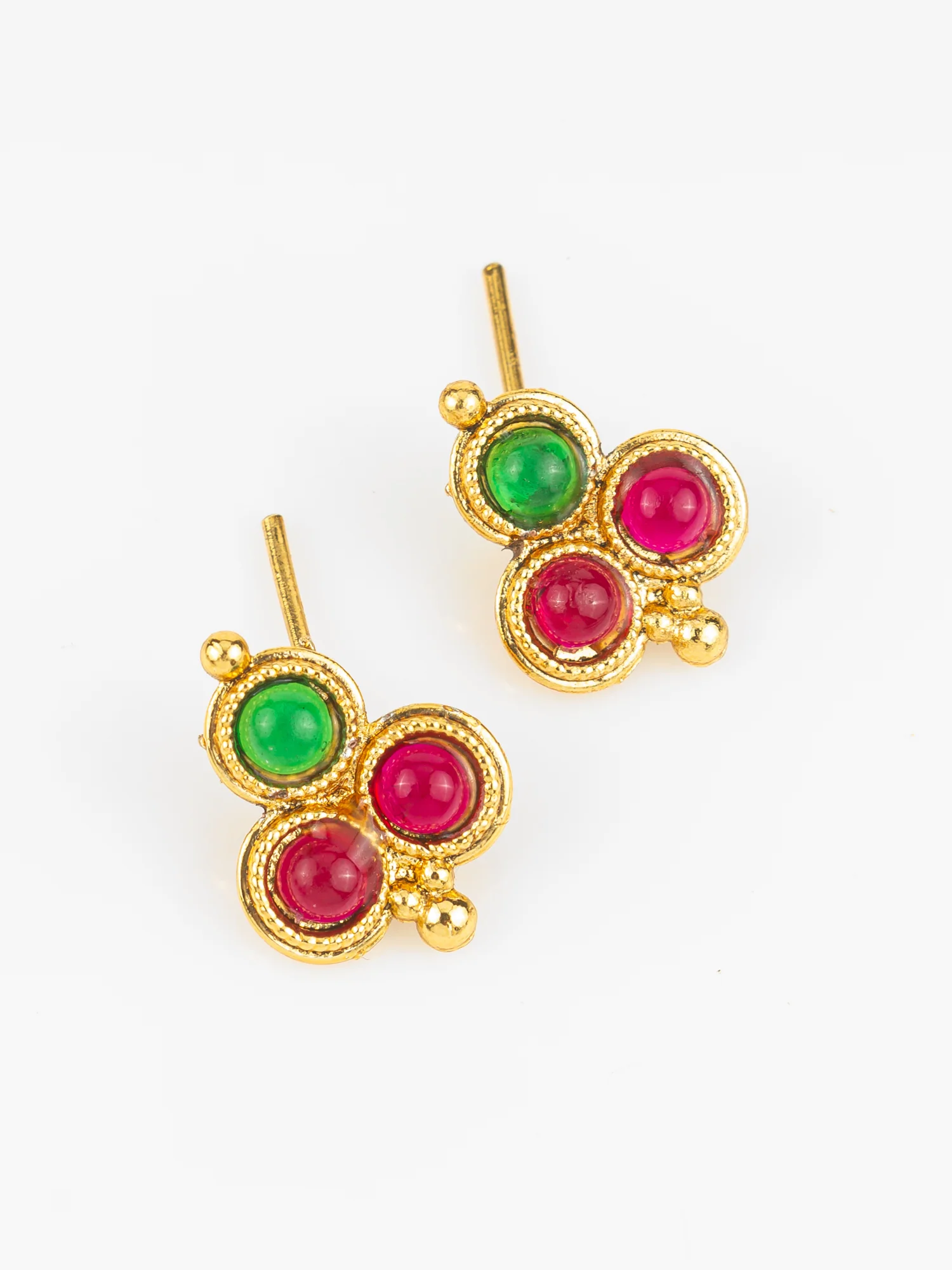 Gold Plated Green & Red Beaded Traditional Necklace Set for Women - Image 2