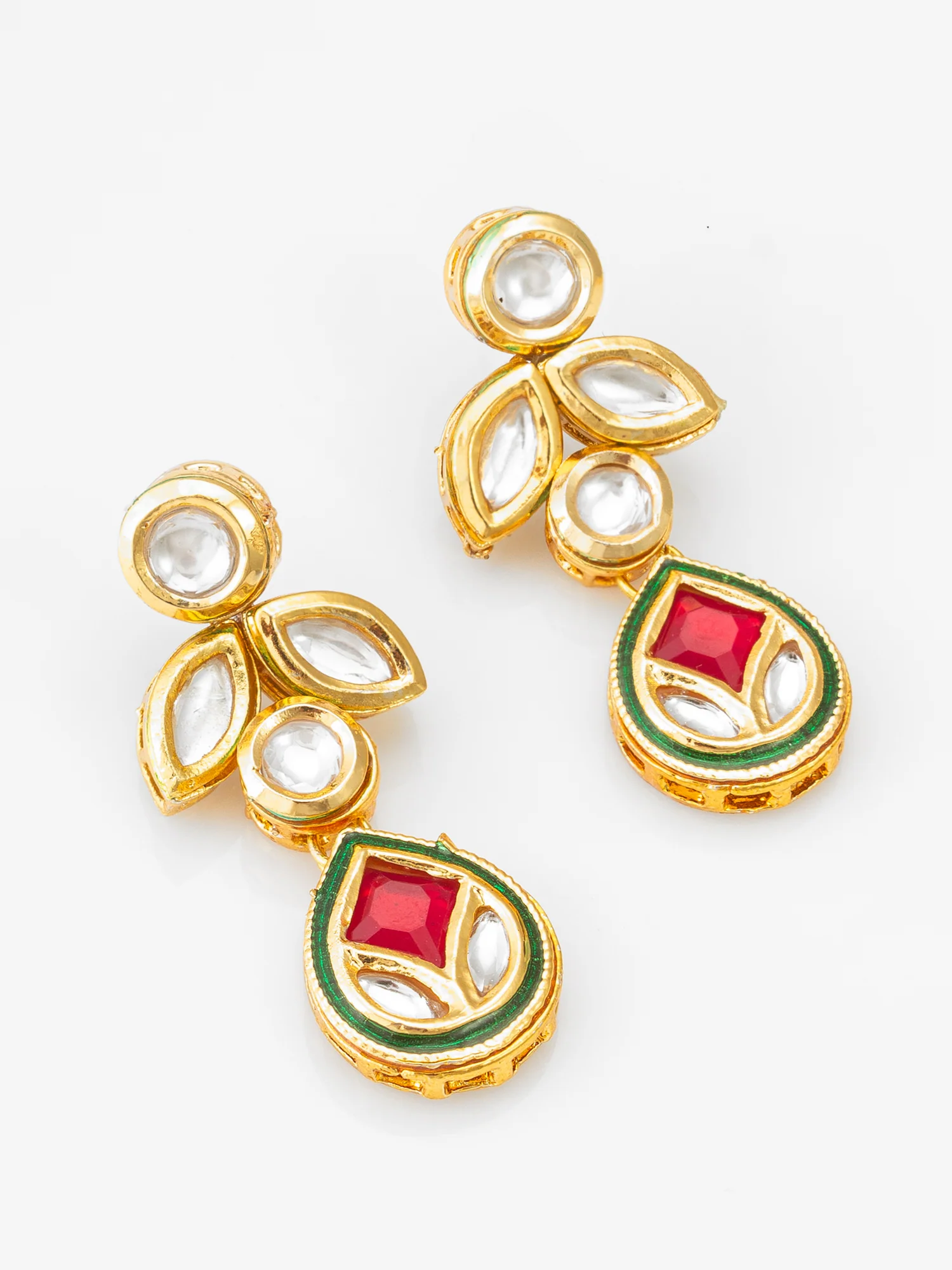 Gold-Plated Kundan Dangle Earrings with Drop