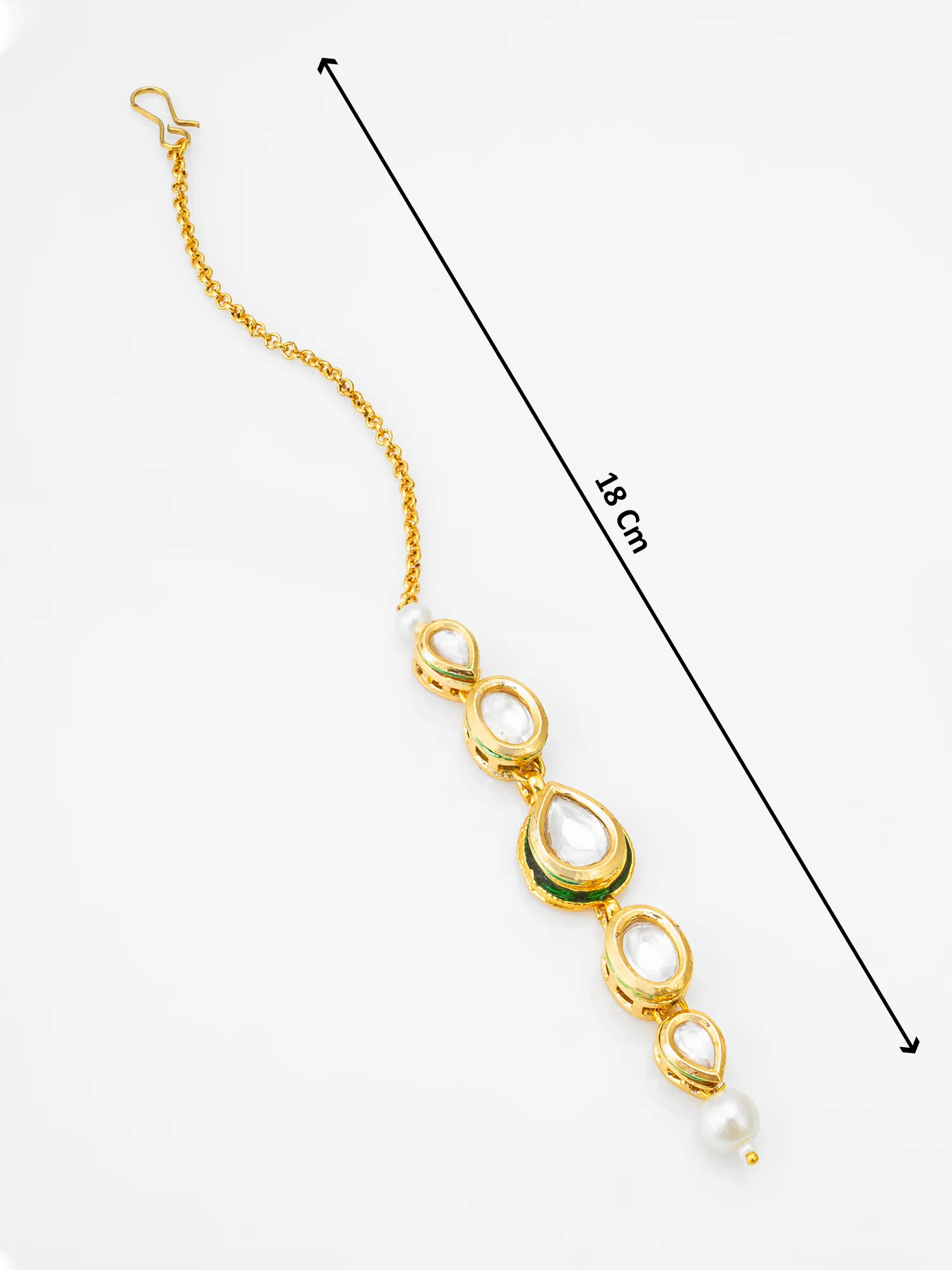 Gold-Plated Kundan Linear Maang Tikka with Pearl Drop - Image 4