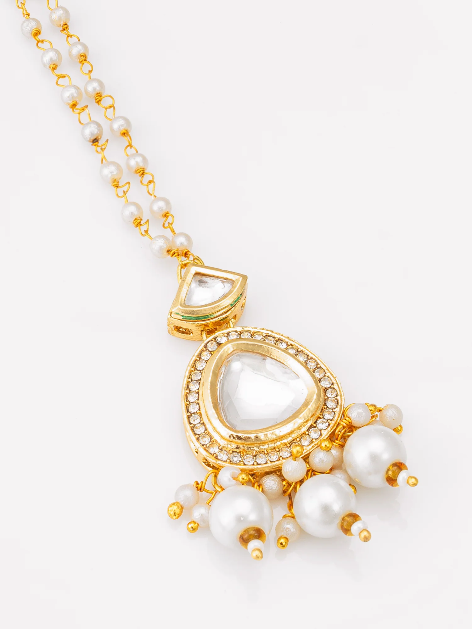 Gold-Plated Kundan Maang Tikka with Pearl Drop - Image 2