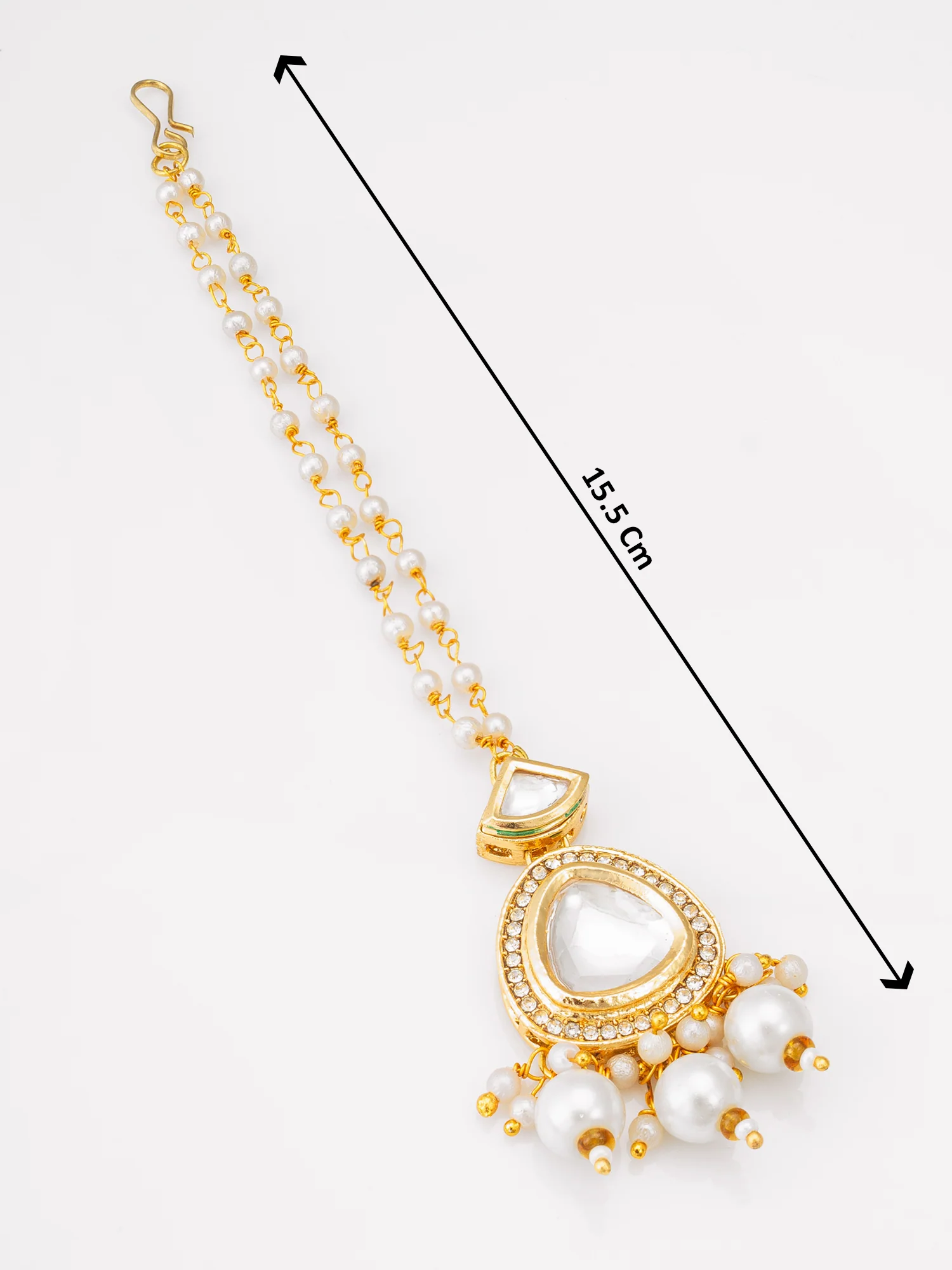 Gold-Plated Kundan Maang Tikka with Pearl Drop - Image 4