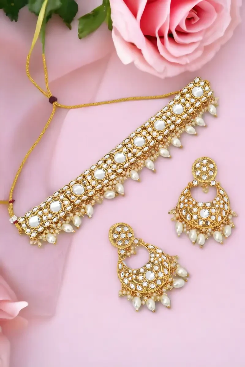 Gold Plated Kundan Pearl Choker Set for Women