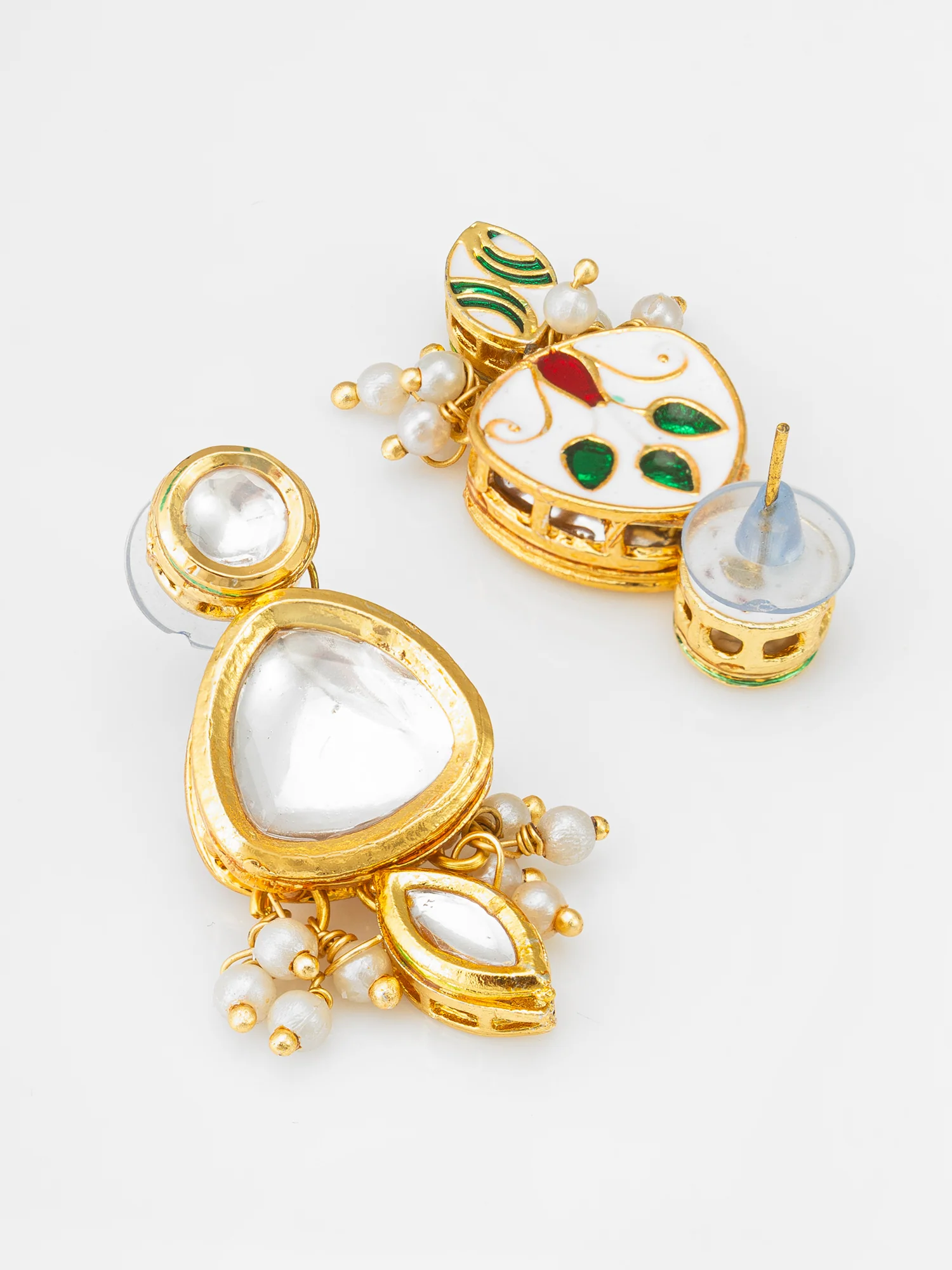 Gold-Plated Kundan Stud Drop Earrings - Image 2