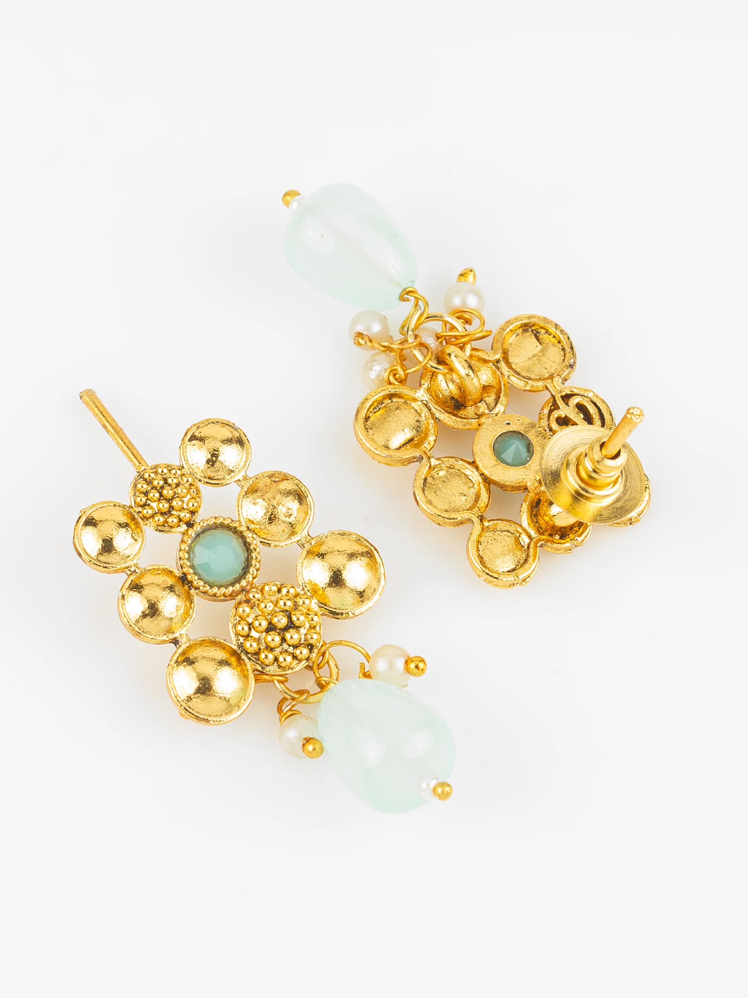 Gold Plated Mint Green Beaded Statement Necklace Set for Women - Image 3