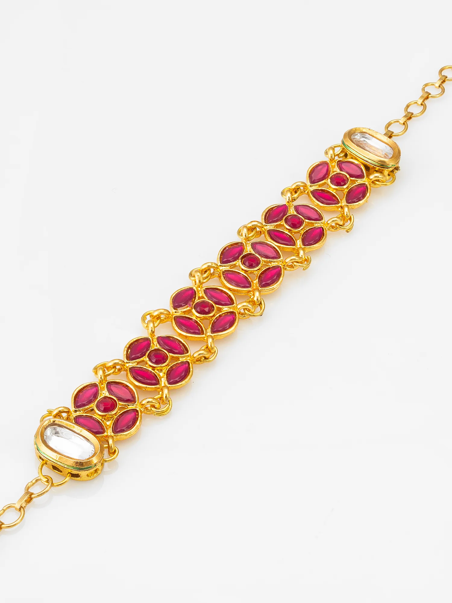Gold-Plated Ruby Red Kundan Bracelet with Stone - Image 2