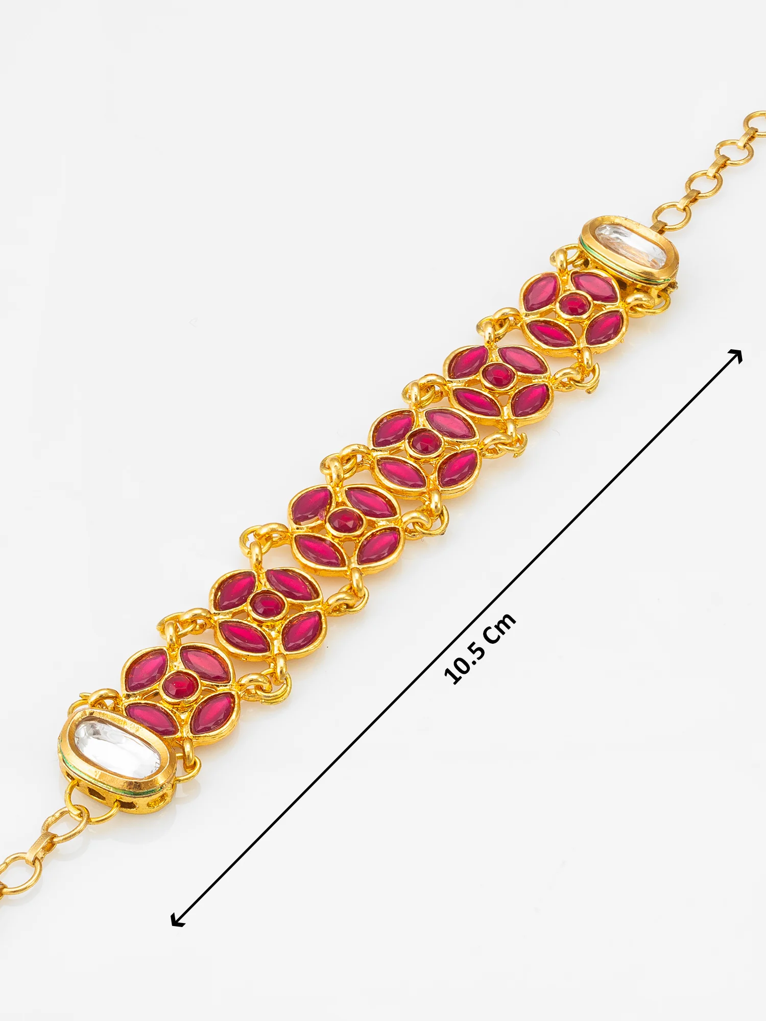Gold-Plated Ruby Red Kundan Bracelet with Stone - Image 4
