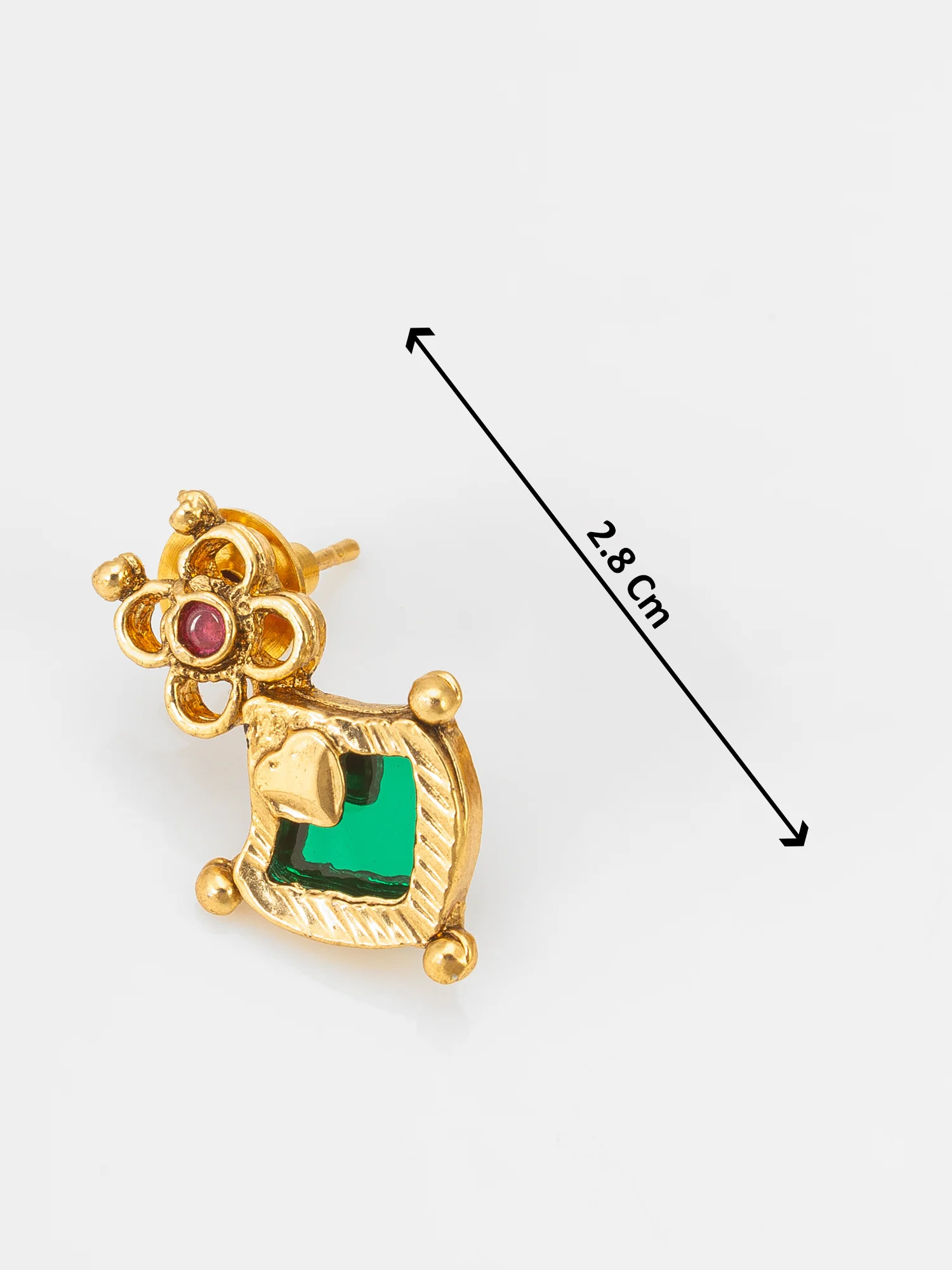 Gold-Tone Green Stone Floral Necklace Set with Stud Earrings - Image 4