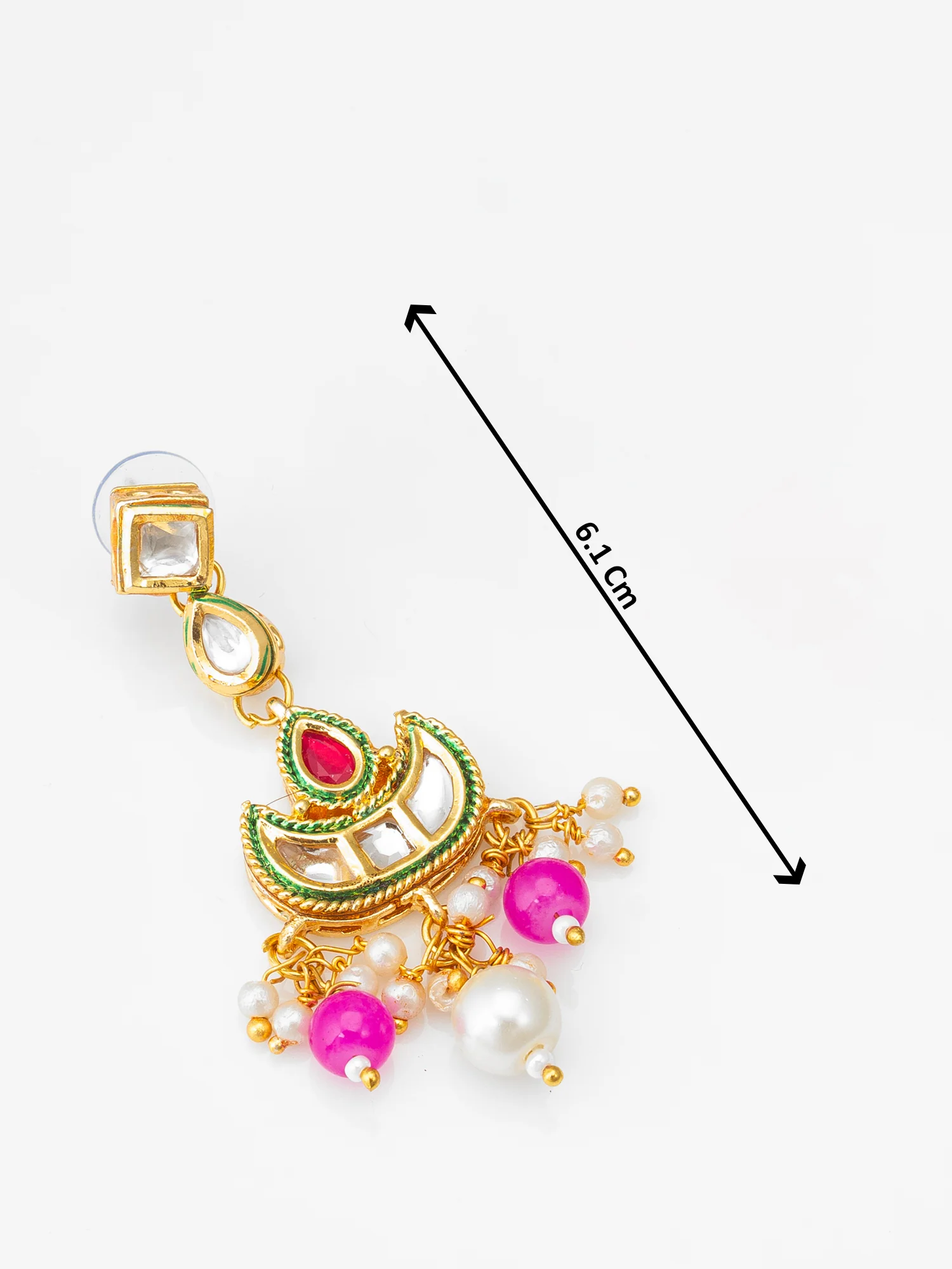 Gold-Tone Kundan Chandbali Earrings with Bead Drops - Image 3