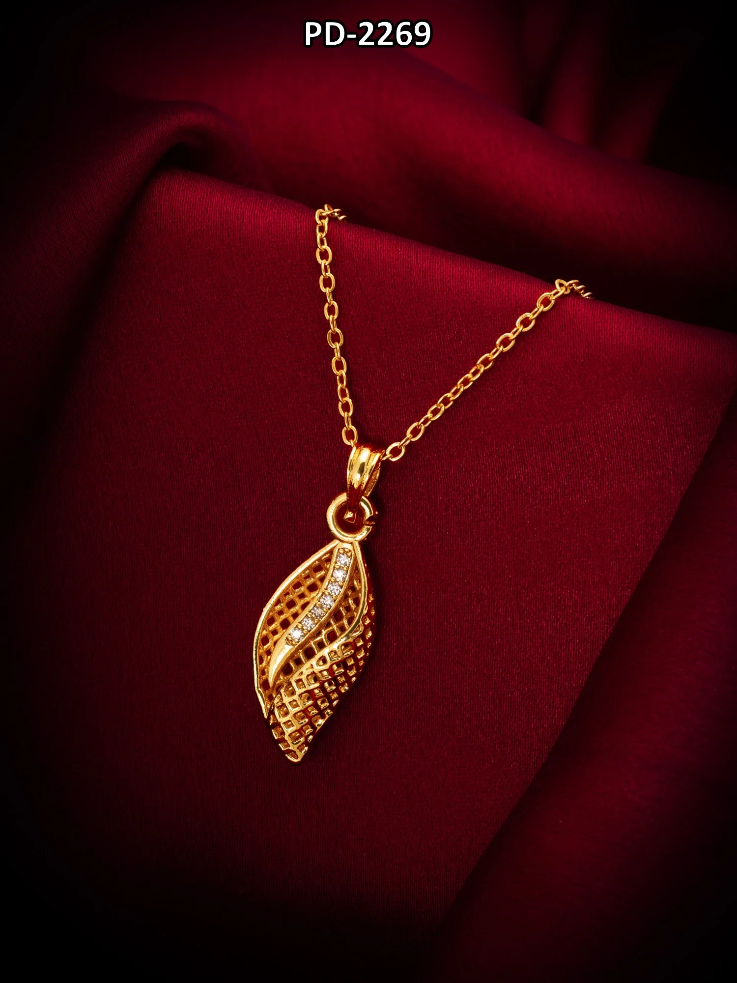 Gold-Tone Leaf AD Pendant Necklace - Image 5