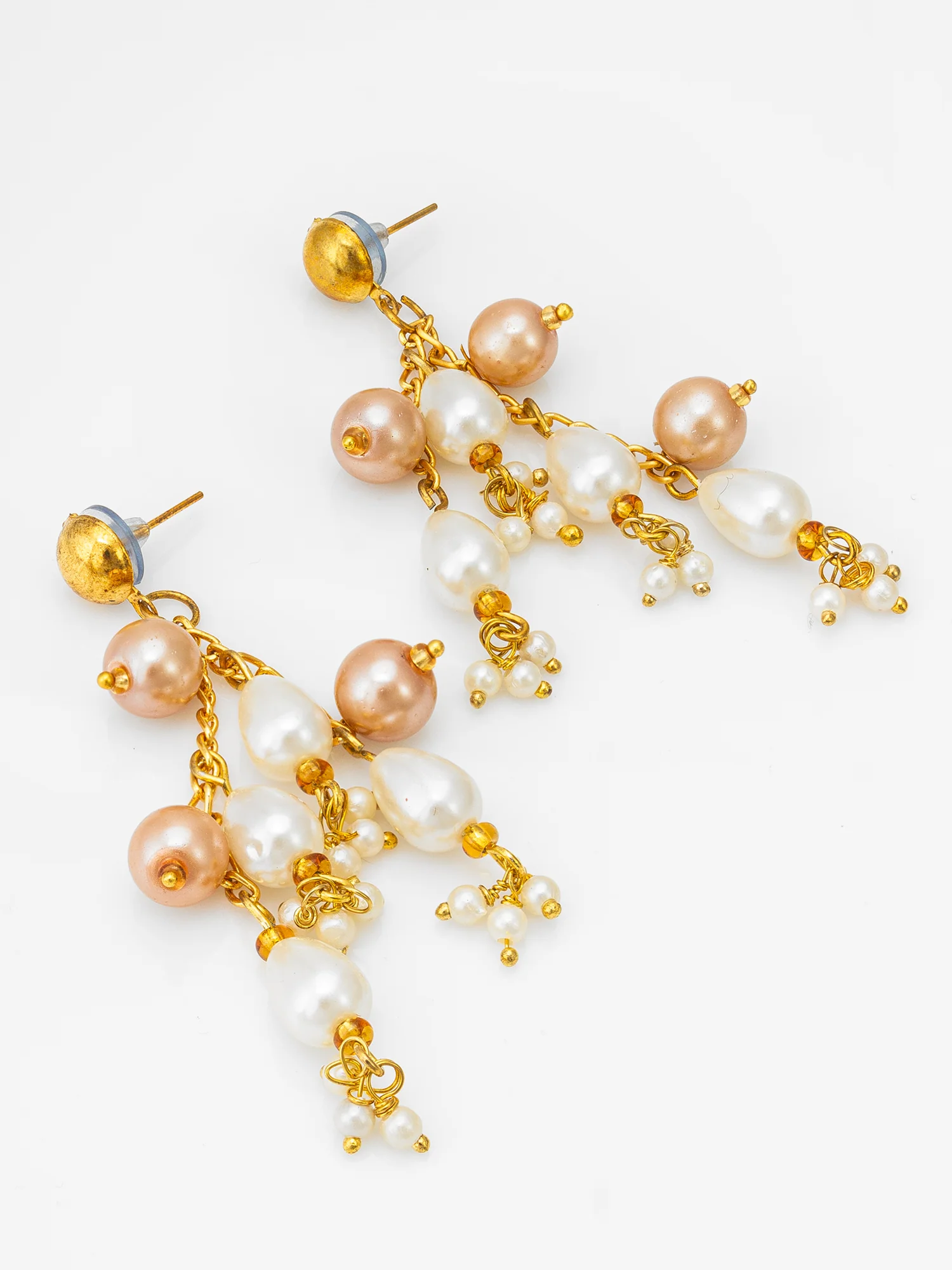 Gold-Tone Multi-Pearl Chandelier Earrings with Pearl Drops