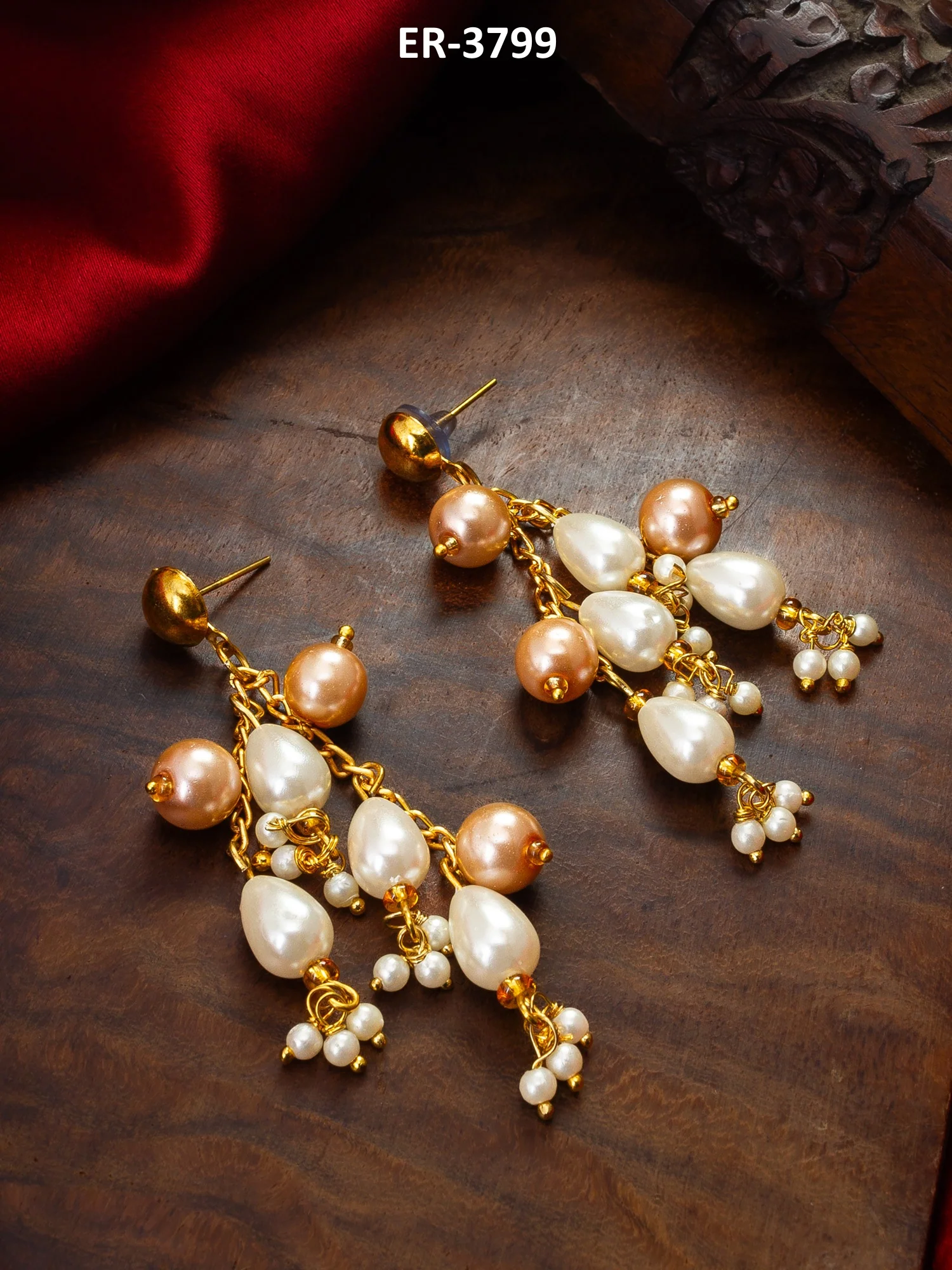Gold-Tone Multi-Pearl Chandelier Earrings with Pearl Drops - Image 5