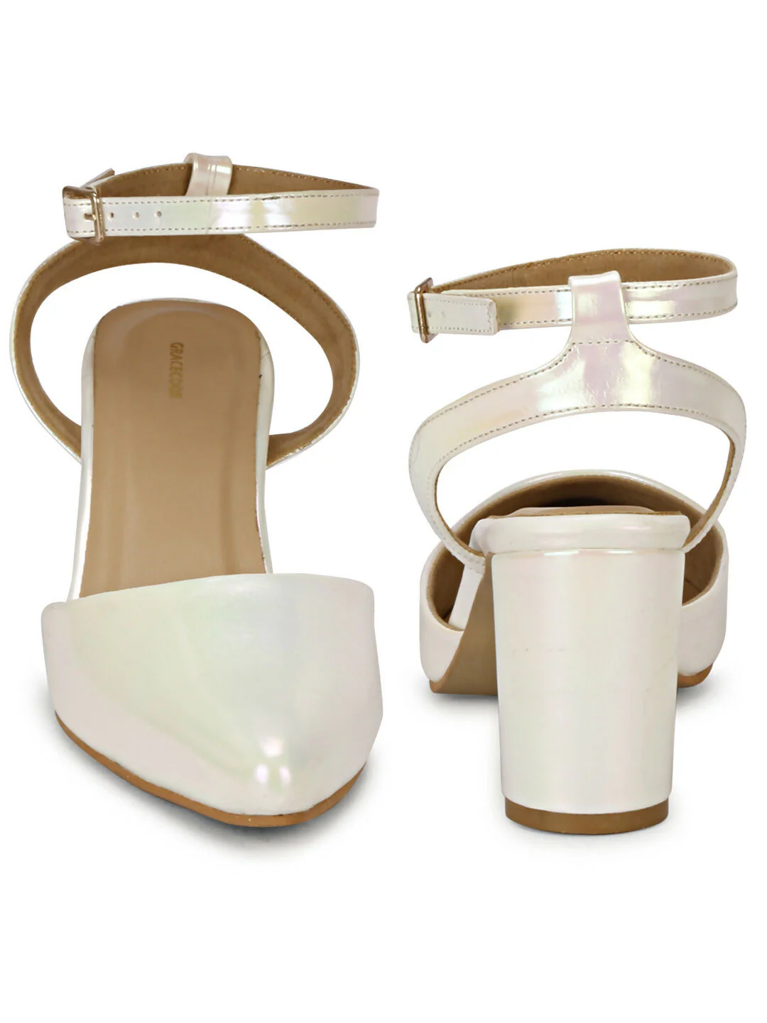 GRACECODE Gold Closed Toe Block Heel Sandals for Women - Image 3