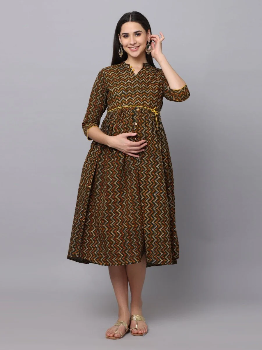 Green Berry Maternity Kurti Dress With Nursing - Image 6